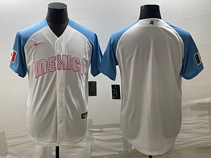 Men's 2023 World Baseball Classic Mexico White/Blue Blank Jersey1