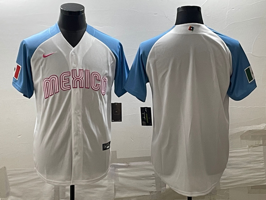 Men's 2023 World Baseball Classic Mexico White/Blue Blank Jersey1