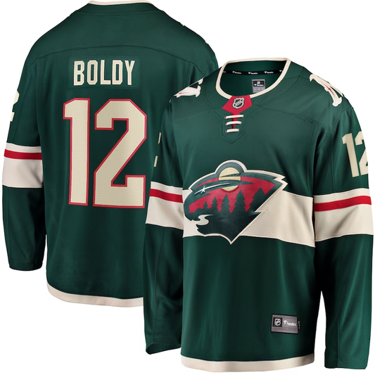 Men's Minnesota Wild Matthew Boldy #12 Green Home Breakaway Player Jersey1