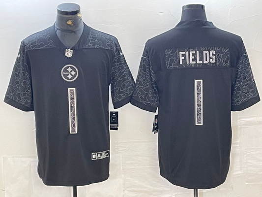 Men's Pittsburgh Steelers Justin Fields #1 Black RFLCTV Limited Jersey1