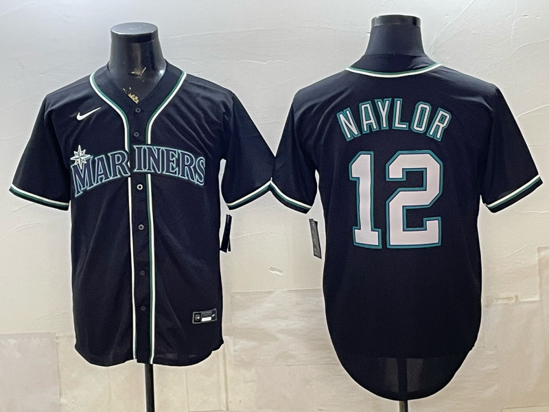 Men's Seattle Mariners Josh Naylor #12 Fashion Replica Black Out Jersey