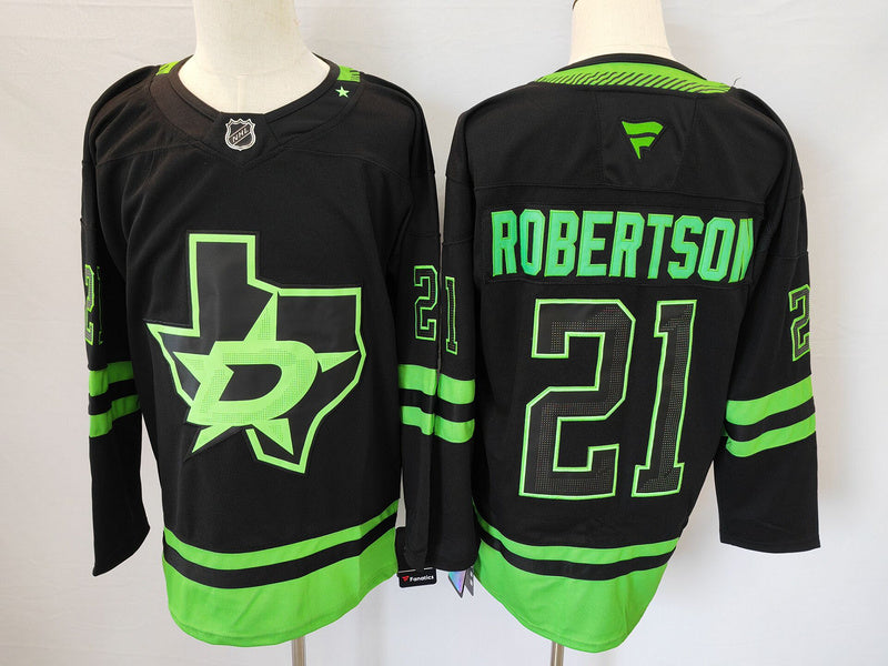 Men's Dallas Stars Jason Robertson #21 Black Player Game Jersey1