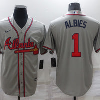 Men's Atlanta Braves Ozzie Albies #1 Gray Replica Player Jersey1