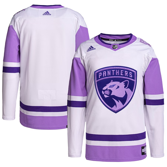 Men's Florida Panthers White/Purple Hockey Fights Cancer Primegreen Authentic Blank Jersey1