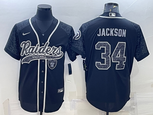 Men's Las Vegas Raiders Bo Jackson #34 Black RFLCTV Limited Jersey1 Joint Edition