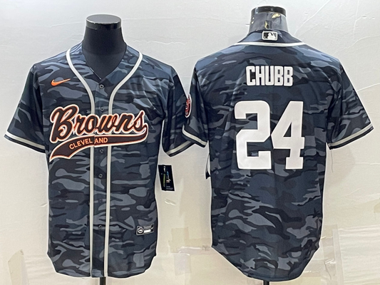 Men's Cleveland Browns Nick Chubb #24 Grey Camouflage Game Jersey1 Joint Edition