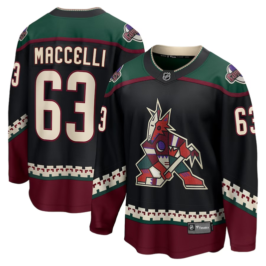 Men's Arizona Coyotes Matias Maccelli #63 Black Home Breakaway Jersey1