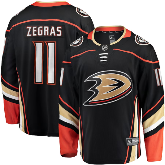 Men's Anaheim Ducks Trevor Zegras #11 Black Home Breakaway Player Jersey1