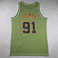 Men's Chicago Bulls Dennis Rodman #91 Army Green 1997-98 Hardwood Classics Swingman Jersey1