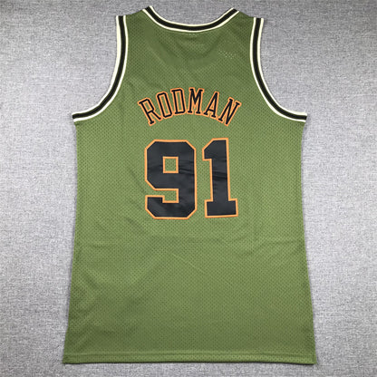 Men's Chicago Bulls Dennis Rodman #91 Army Green 1997-98 Hardwood Classics Swingman Jersey1