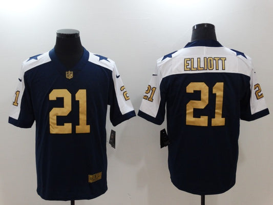 Men's Dallas Cowboys Ezekiel Elliott #21 Navy Game Jersey1