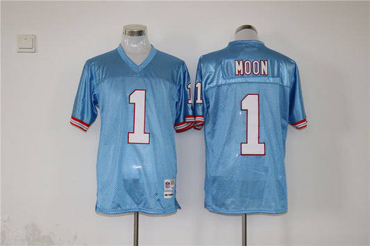 Men's Tennessee Oilers Warren Moon #1 Light Blue Legacy Replica Jersey1