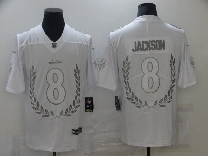 Men's Baltimore Ravens Lamar Jackson #8 White Player Game Jersey1