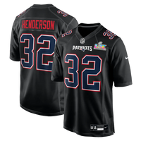 Men's New England Patriots TreVeyon Henderson #32 Black Super Bowl LX Patch Carbon Fashion Game Jersey