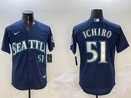 Men's Seattle Mariners Ichiro Suzuki #51 Navy Replica Player Jersey1