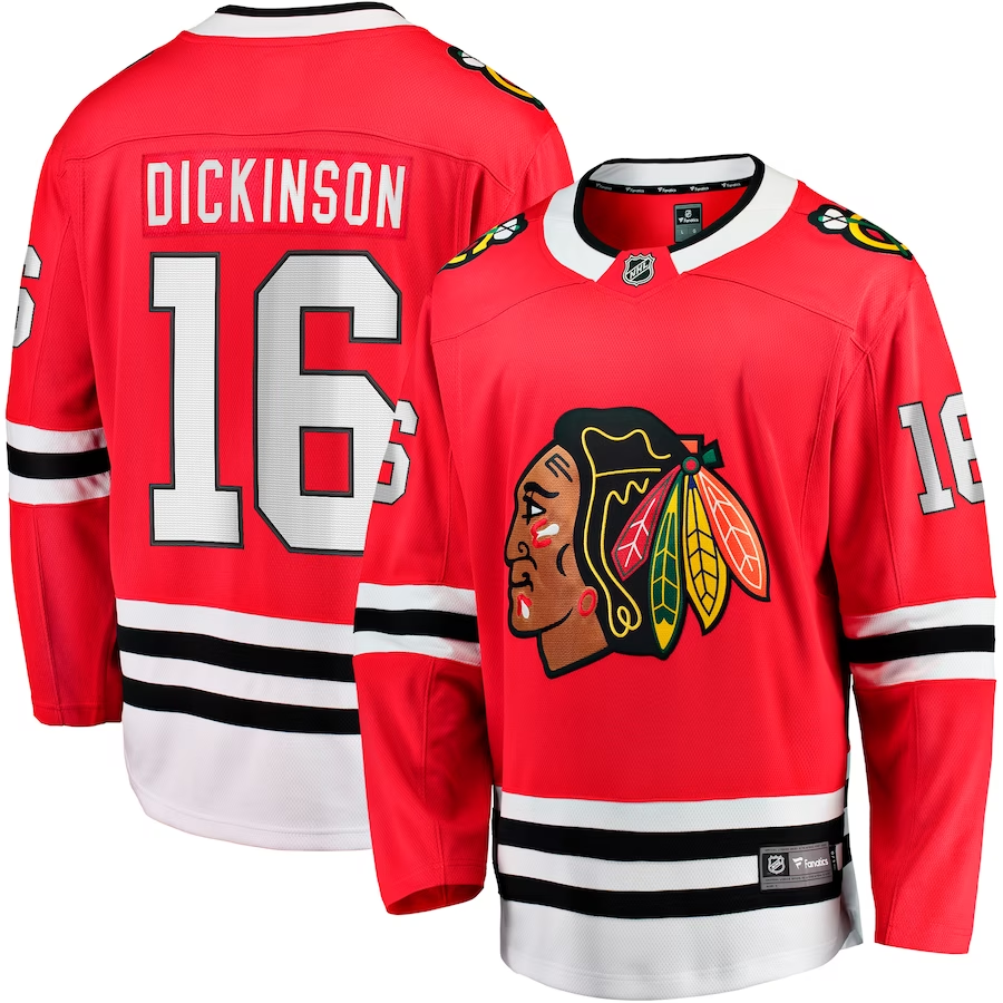 Men's Chicago Blackhawks Jason Dickinson #16 Red Home Breakaway Jersey1