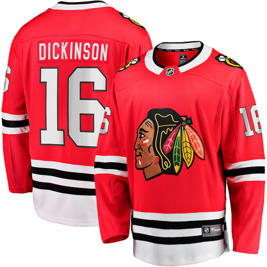 Men's Chicago Blackhawks Jason Dickinson #16 Red Home Breakaway Jersey1