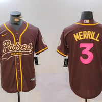 Men's San Diego Padres Jackson Merrill #3 Brown Player Jersey1