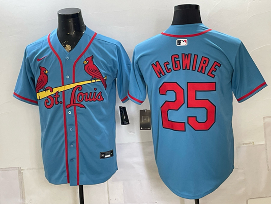 Men's St. Louis Cardinals Mark McGwire #25 Light Blue Replica Player Jersey
