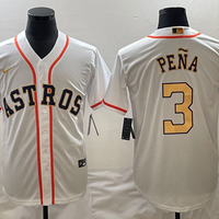 Men's Houston Astros Jeremy Pena Nike White/Gold 2023 Gold Collection Replica Player Jersey1