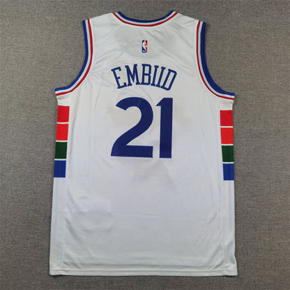 Men's Philadelphia 76ers Joel Embiid #21 White 2024/25 Swingman Player Jersey1 - City Edition