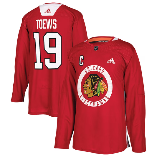 Men's Chicago Blackhawks Jonathan Toews #19 Red Practice Player Jersey1