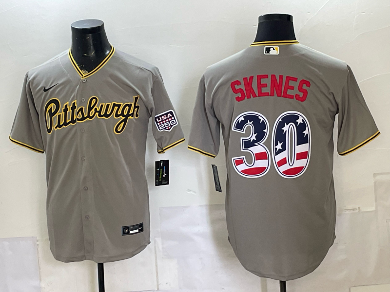 Men's Pittsburgh Pirates Paul Skenes #30 Gray USA 250 Fourth of July Home Stadium Jersey