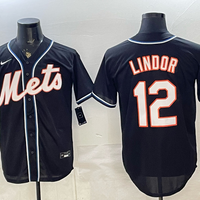 Men's New York Mets Francisco Lindor #12 Fashion Replica Black Out Jersey