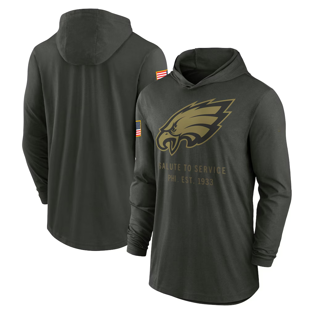 Men's Philadelphia Eagles Forest Green 2025 Salute to Service Sideline Dri-FIT Lightweight Hooded Pullover