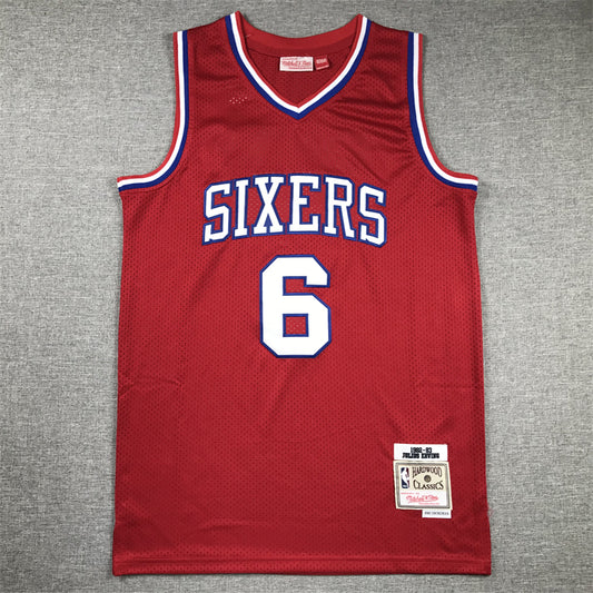 Men's Philadelphia 76ers Julius Erving #6 Red Hardwood Classics Swingman Jersey1