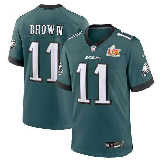 Men's Philadelphia Eagles A.J. Brown #11 Midnight Green Super Bowl LIX Game Player Jersey1