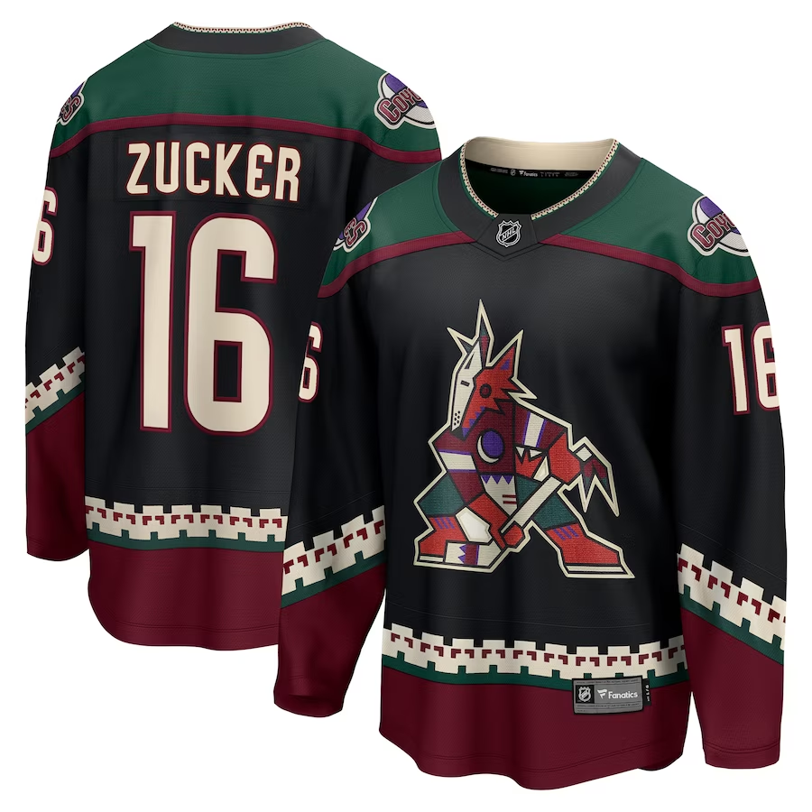 Men's Arizona Coyotes Jason Zucker #16 Black Home Breakaway Jersey1