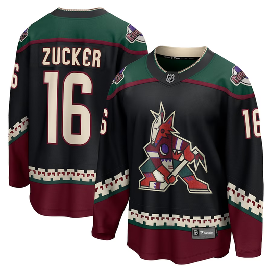 Men's Arizona Coyotes Jason Zucker #16 Black Home Breakaway Jersey1