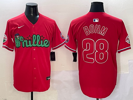 Men's Philadelphia Phillies Alec Bohm #28 Red Player Jersey1