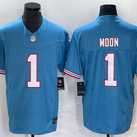 Men's Tennessee Titans Warren Moon #1 Light Blue Oilers Throwback Retired Player Game Jersey1