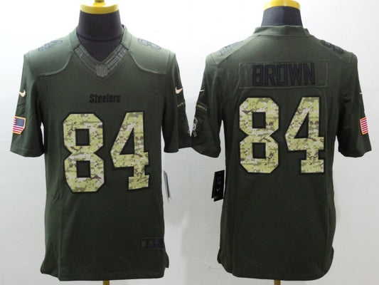 Men's Pittsburgh Steelers Antonio Brown #84 Army Green Game Jersey2