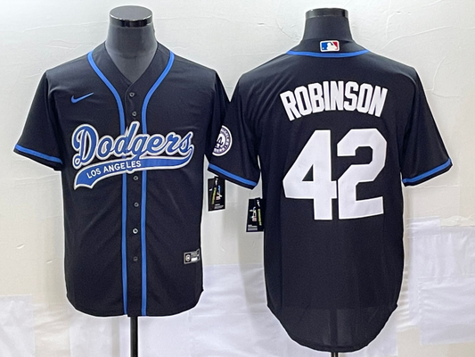 Men's Los Angeles Dodgers Jackie Robinson #42 Black Player Jersey1 Joint Edition
