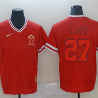 Men's Los Angeles Angels Mike Trout #27 Red Printed Baseball Jersey1