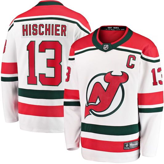 Men's New Jersey1 Devils Nico Hischier #13 White Player Jersey1