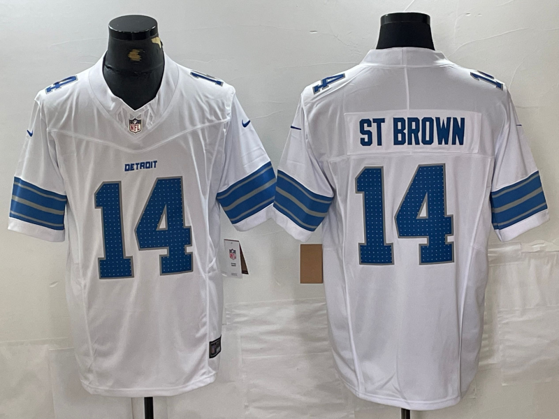 Amon-Ra St. Brown #14 Detroit Lions White Vapor Limited Jersey - JerseysFreak