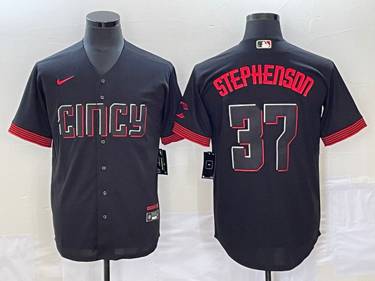 Men's Cincinnati Reds Tyler Stephenson #37 Black 2023 City Connect Replica Player Jersey1