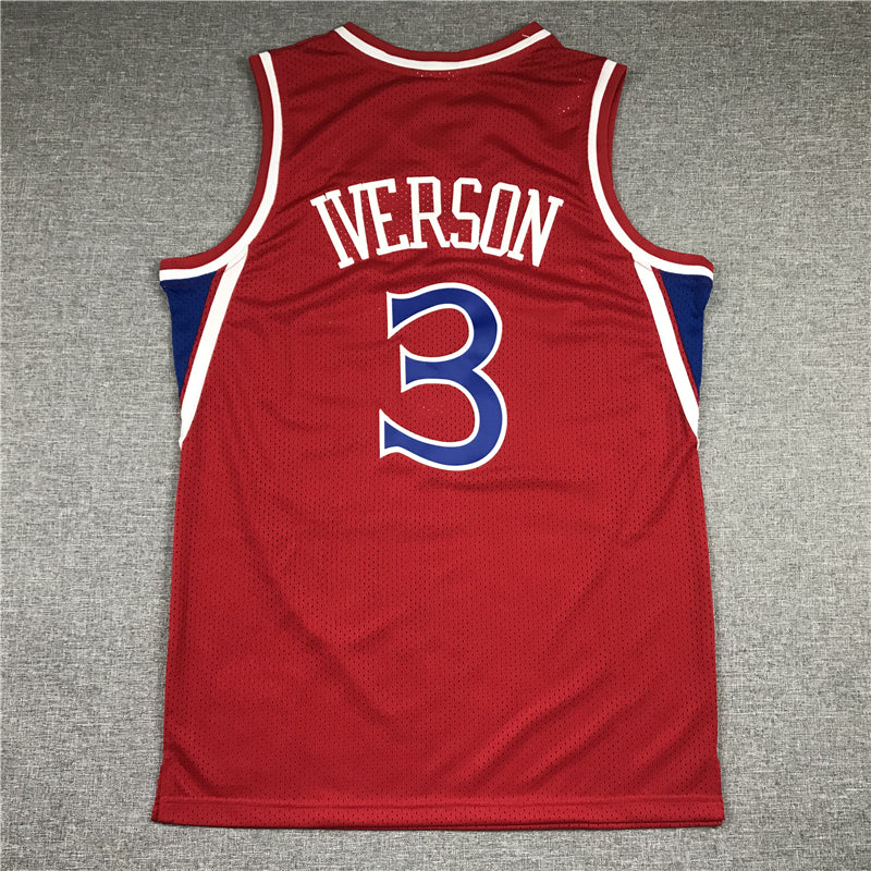 Men's Philadelphia 76ers Allen Iverson Red Hardwood Classics Authentic Jersey1