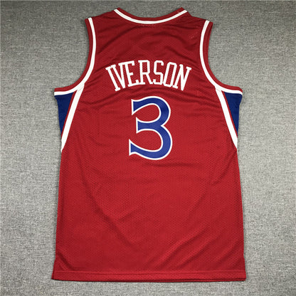 Men's Philadelphia 76ers Allen Iverson Red Hardwood Classics Authentic Jersey1