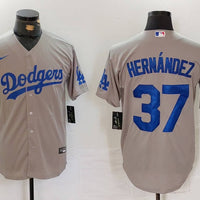 Men's Los Angeles Dodgers Teoscar Hernandez #37 Gray Replica Player Jersey1