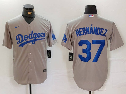 Men's Los Angeles Dodgers Teoscar Hernandez #37 Gray Replica Player Jersey1