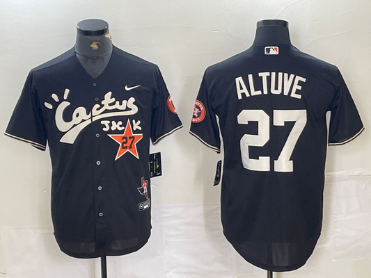 Men's Houston Astros Jose Altuve #27 Black Limited Player Jersey1