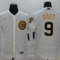 Men's Chicago Cubs Javier Baez #9 White Alternate Game Jersey1