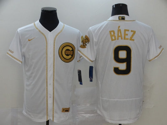 Men's Chicago Cubs Javier Baez #9 White Alternate Game Jersey1