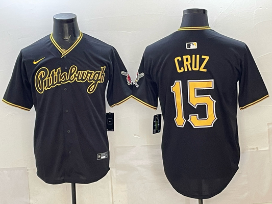 Men's Pittsburgh Pirates Oneil Cruz #15 Black Alternate Replica Jersey