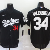 Men's Los Angeles Dodgers Fernando Valenzuela #34 Black Stitched Jersey1